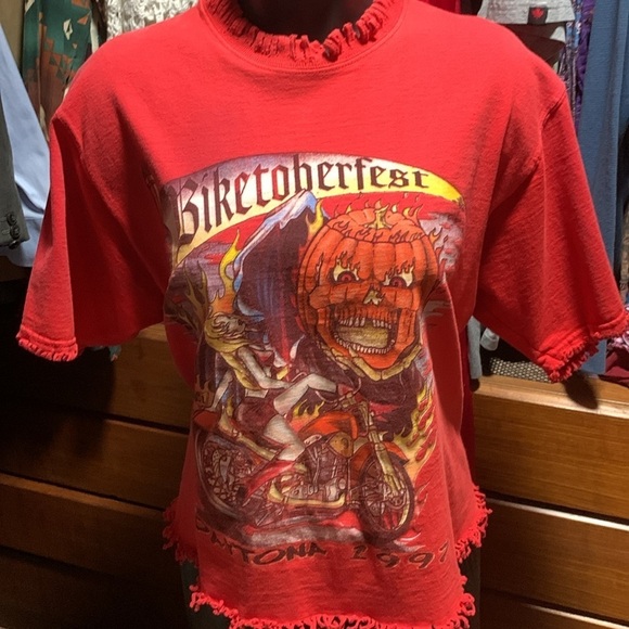 1997 Daytona Biketoberfest Halloween Pin-Up/Motorcycle Custom Fringe Retro Tee - Picture 11 of 11